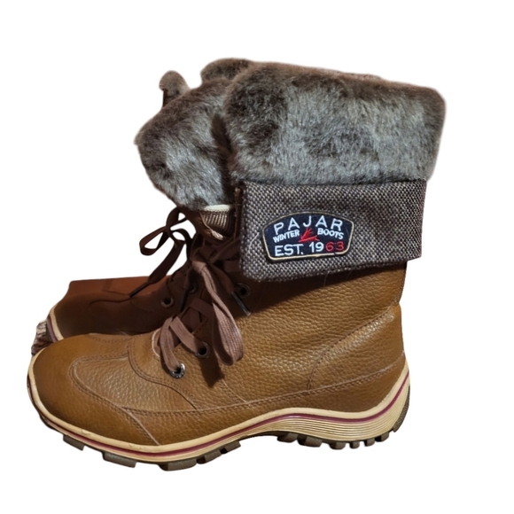 Pajar Shoes - Pajar Alice Women Weatherproof Snow Boot Faux Fur Fabric Trim Lace Up 9/9.5